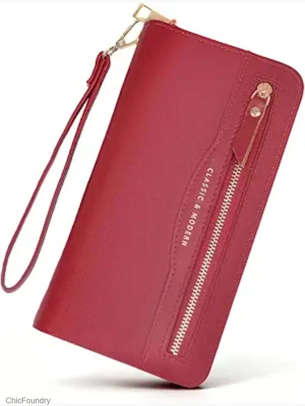 PU Leather Zip Around Wristlet Wallet with Detachable Strap Large Capacity